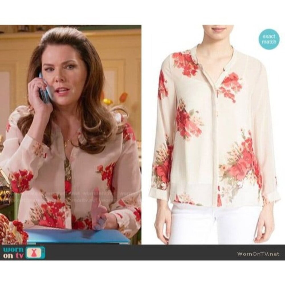 Joie Womens Small Devitri 100% Silk Shirt in New Moon ASO Lorelai Gilmore Girls